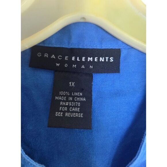 Grace Elements Women Royal Blue Sleeveless 100% Linen Button Down Shirt size 1X - Picture 3 of 5